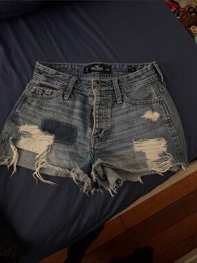 Hollister Women's Distressed Medium Blue Denim Cutoff Shorts
